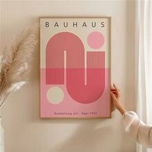 1pc Bauhaus-Inspired Canvas Art Print, Frameless, Chic Pink Abstract Geometric Art Posters, Decorative Wall Painting With Modern Geometry Design, Ideal For Home And Office Decor, Perfect Holiday Gift, Mid-Century Style Wall Decor, No Frame
