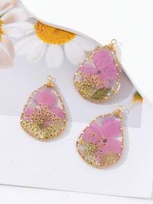 3pcs Teardrop Resin Dried Flower Wrapped Copper Wire Earrings, Necklace, Bag Decoration DIY Pendant