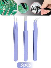 3pcs/Set Precision Tweezers & Sticker Tweezers Kit - Antistatic Stainless Steel, Ergonomic Antistatic Handles, Suitable For DIY, Jewelry Making, Electronics Repair,Stickers, Scrapbooking, Vinyl, Eyelashes, Electronics, Multicolor