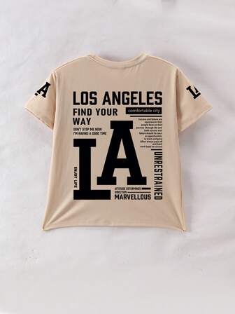 Tween Boy LA Slogan Print Crew Neck T-Shirts Summer Boy's Casual Tee Soft Tops,Streetwear And Vacation Wear.Suitable For And Boys To Wear,Suitable For Daily Wear,Can Be Given As A Gift To Family,Girlfriend, Friends,Comfortable Short Sleeves Casual Pullover, Machine Washable, Daily Essential, Loose Style, Suitable For Both Boy And Women, Street Style