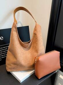 Borsa a tracolla da donna 2025 di moda, colore opaco, stile punk con borchie, borsa a spalla minimalista e di nicchia, grande capacità, elegante - Castano - Visualizzare 1