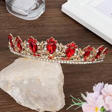 Rhinestones Tiara For Women Girls - Gold and Red Rhinestones - View 3