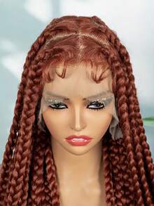 36inch Full Lace Knotless Box Braid Wig Square Based Wig With Baby Hair Braided Wigs For Women - Cam bẩn - Xem 6