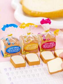 A Bag Of 4 Pieces Of High-Looking Simulation Toast Bread Eraser Creative Food Eraser Students Funny Primary School Stationery Prize Gifts Christmas Gifts Halloween Gifts - Multicolor - View 4
