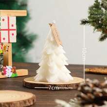 1pc Christmas Big Leaf Cedar Christmas Tree Shaped Scented Candle, Home Decor Ornament, Holiday Gift, No Wooden Base, Product Weight: 100g, Size: 7*10cm, Kraft Paper Box