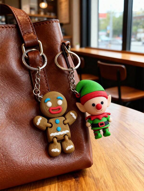 1 set de porte-clés 3D imprimés en forme d'ange, d'homme en pain d'épices et d'elfe - porte-clés et breloques de sac à dos mignons et amusants, remplisseurs de bas de Noël, figurines, cadeaux pour adolescentes, remplisseurs de bas pour garçons