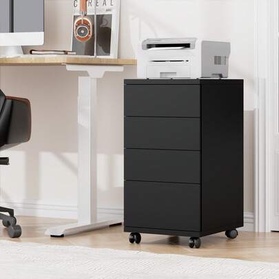 4 Drawers Filing Cabinet, Rolling Office Filing Cabinet With Wheels, Under Desk Drawers For Home And Office, 33x39x63.5cm