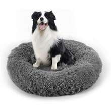 Ultra - Soft Faux Fur Round Plush Donut Cuddler Bed For Large, Medium, And Small Dogs And Cats, Cat Calming Bed - Màu xám đen - Xem 9