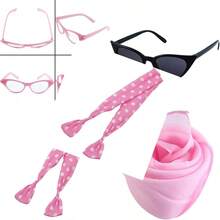 1950's Womens Costume Accessories Set Polka Dot Hair Accessories Earrings Chiffon Scarf Gloves Cat Eye Glasses
