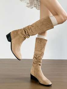 2025 Chunky Heel Tall Boots Pointed Toe Western Cowboy Boots Retro Over-The-Knee Boots For Women, Autumn/Winter