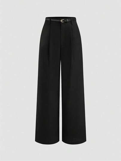 女式纯色时尚百褶直筒休闲裤