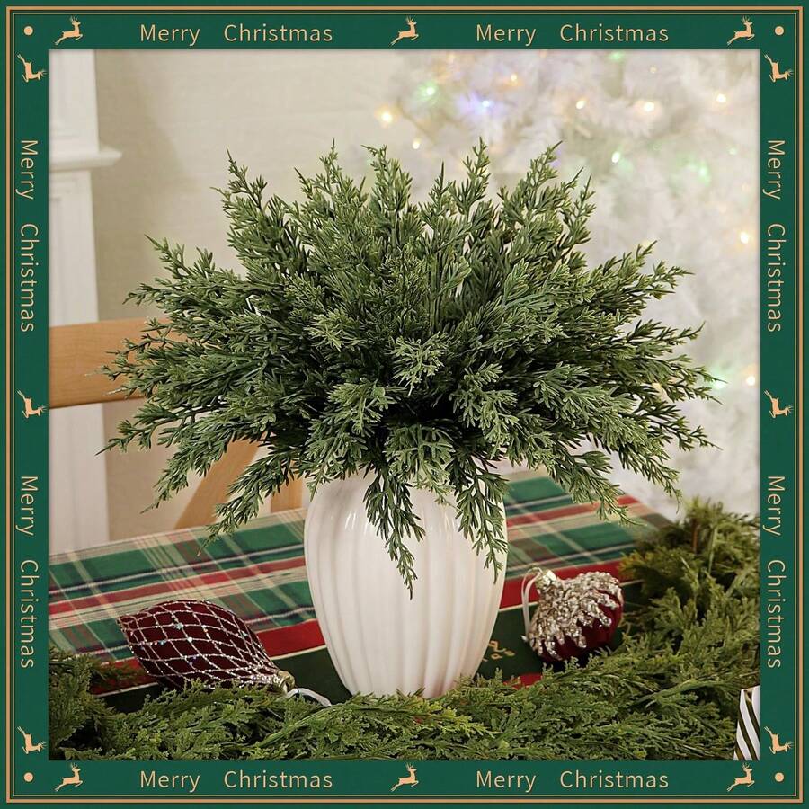 20pcs Artificial Cedar Branches Christmas Greenery Stems Pine Picks Faux Evergreen Pine Branches Artificial Flower Fake Plants For Christmas Tree Decor, Bouquet DIY, Wreath Material, Candy Box Accessories, Home Wedding Decoration, Bride Wrist Flower, Chest Flower, Room Decor, Kitchen Accessories, New Year Decoration, Birthday Party Cake Accessories, Fall Decor, Winter Decor, Halloween Decor, Christmas Decorations ﻿