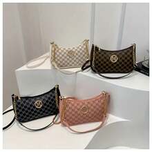 KRYEON Women's Vintage Crossbody Bag With Gold Chain And M Pattern - Black/Brown/Cream Fashion Shoulder Bag, Fashion Handbag, Metal Decoration,  Designer-Inspired Tote Bag, Elegant Everyday Clutch, Crossbody Bag - Cà phê - Xem 3