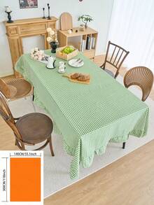 1pc Green Plaid Round Table Decor Cloth, Vintage American Style With Ruffle Edge, Kitchen/Living Room Decor, Valentine's Day Dining Table Cloth - Green - View 8