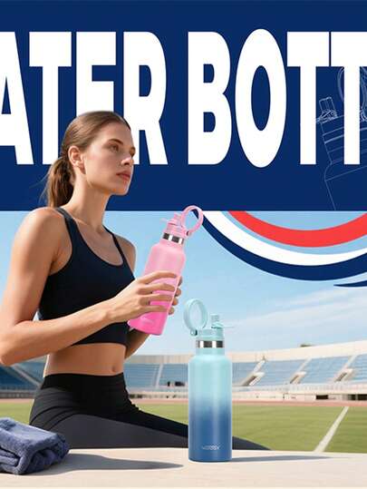  1 bình nước giữ nhiệt WATERSY 17oz/500ml bằng thép không gỉ, có nắp và tay cầm, thiết kế hai lớp, giữ nóng 12 giờ, giữ lạnh 24 giờ, thích hợp cho phòng tập thể dục, thể thao và công việc.