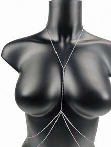 1pc Fashionable Multilayer Body Chain Necklace, Versatile Waist Chain & Chest Chain Accessory - Silver - View 2