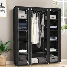 Wardrobe Fabric Wardrobe Folding Wardrobe With Clothes Rails And Pockets-172x134x34cm - màu đen - Xem 1