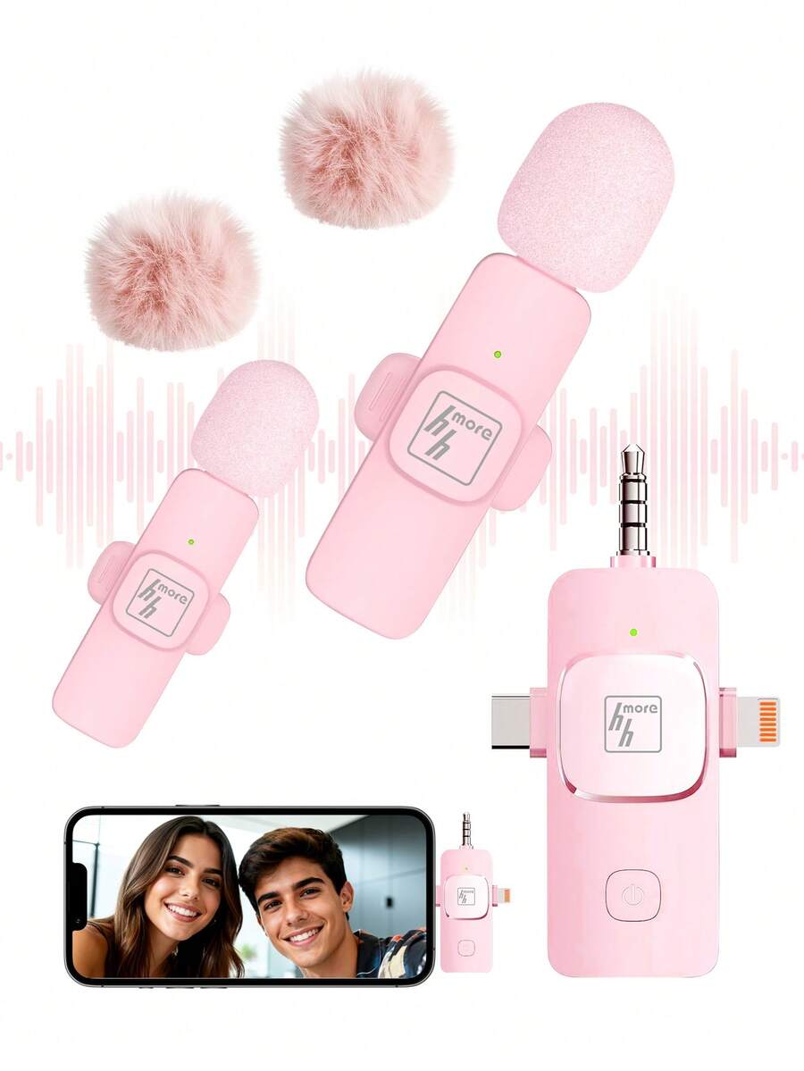 3 In 1 Wireless Lavalier Microphone For Phone/IOS/IPad/Android/PC/Phone, With Noise Reduction, Plug & Play, 2 Pack Lavalier Microphone For Video Recording, Teaching, Interviews, Podcast And Vlog