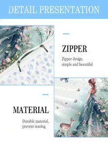 Un conjunto de ropa de cama personalizada (1 edredón reversible + 2 fundas de almohada de una sola cara) está hecho de tela de poliéster con un patrón de niña pequeña impreso digitalmente, adecuado para dormitorios de niñas en todas las estaciones. - Multicolor - Ver 4