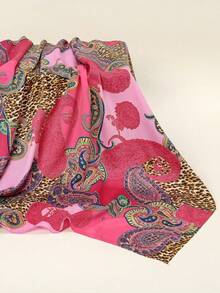1pc Moonlight Silk Chain Geometric Print Headscarf Bandana 85cm Bandana,Hair Band,Head Band Ideal For Dressing Up Your Look - 玫瑰紅 - 查看 3