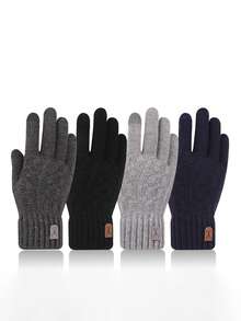 1 pieza Guantes de invierno cálidos, con pantalla táctil, forro térmico, de punto, a prueba de viento, para ciclismo, para hombres esponjosos