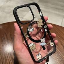 Cute Kawaii Bear Pattern Phone Case, Fashionable Soft Design, Suitable For IPhone 17 16 Pro Max 15 Plus 14 13 12 11, Fashionable Phone Case, IPod Phone Case Cute Style, Bear Phone Case, Soft Phone Case, Cute Cherry Phone Case, Simple Phone Case, Girl Phone Case, Stand Phone Case, Cute Phone Case, Cute Phone Case, Cool Phone Case, Fashion Accessories, Daily Use Case, Playful Style, Cute Design, Durable Shell, UV Printing, Bear Shape Shell, Cherry Print, Fashion Enthusiast - 黑色 - 查看 5