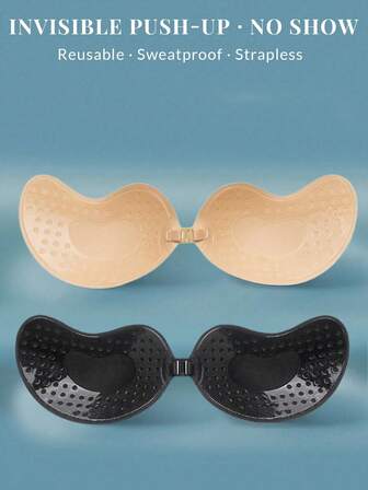 2/1 件套聚拢无肩带自粘式低胸文胸隐形露背粘合文胸无缝无肩带婚纱、芒果形文胸、内衣和胸贴