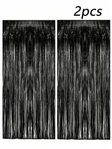 2 件/包铝箔窗帘背景银色金属丝箔流苏窗帘照片展位道具适用于生日婚礼订婚派对单身派对圣诞节节日庆祝派对装饰