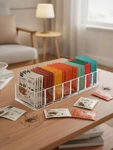 1pc Clear Tea Bag Organizer,Desktop Tea Bag Coffee Divided Storage Box,Reusable Acrylic Tea Box For Coffee Station, Cabinet, Pantry, Countertop, Office, Kitchen,Cosmetic Box. Back To School