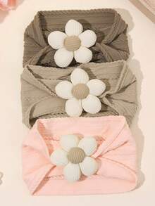 3pcs Baby Flower Headbands Brown Khaki Baby Girls Elastic Nylon Headbands Soft Hairbands For Newborn Infant Toddler Kids Pink Stretchy Hair Bands Fall Winter Daily Head Wrap Kids Baby Hair Accessories