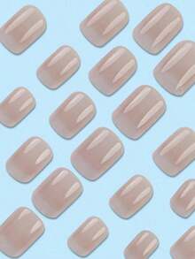 24pcs Short Square Ombre Minimalist Jelly Nail Stickers Set, Suitable For Party, Ball Or Daily Wear To Enhance Your Style Press On Nails - Clear - View 3