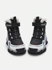 Balabala Boys High-Top Fleece Winter Boots Toddler Warm, Anti-Slip & - Black Tone - View 4