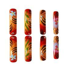 Niche Wind Long Armor Wearing Red Orange Gradual Change Flame Pattern Small Flower Diamond Decoration Embellishment  Manicure - 伊扎索-1186 - 查看 4