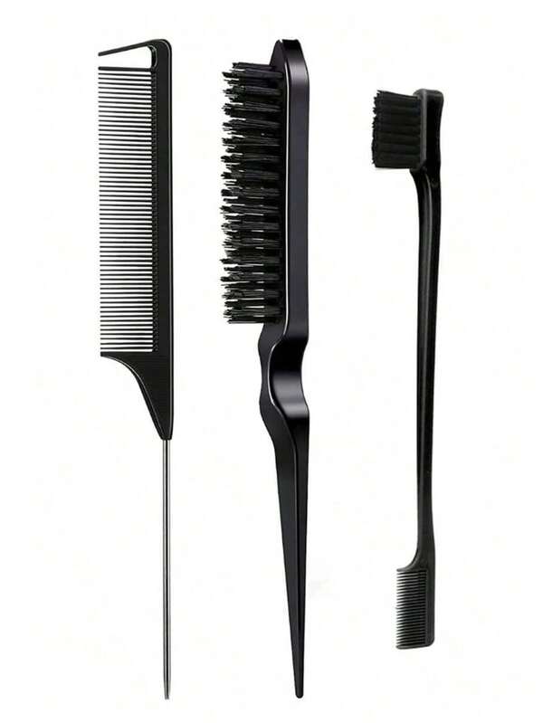 3pcs / A Set Gender Neutral Hair Styling & Makeup Set Including Tail Comb, Dual Head Comb, Triple Row Teasing Brush, Brush Comb, And An Eyebrow Brush For Barber Shop And Daily Use,3 Pcs Slick Back Hair Brush Set Edge Control Brush Teasing Comb For Women Girls Men Combing, Smoothing And Styling Hair Body Care For Travel,Outdoor,Sport,Office,School,Hair Clips,Hair Accessories