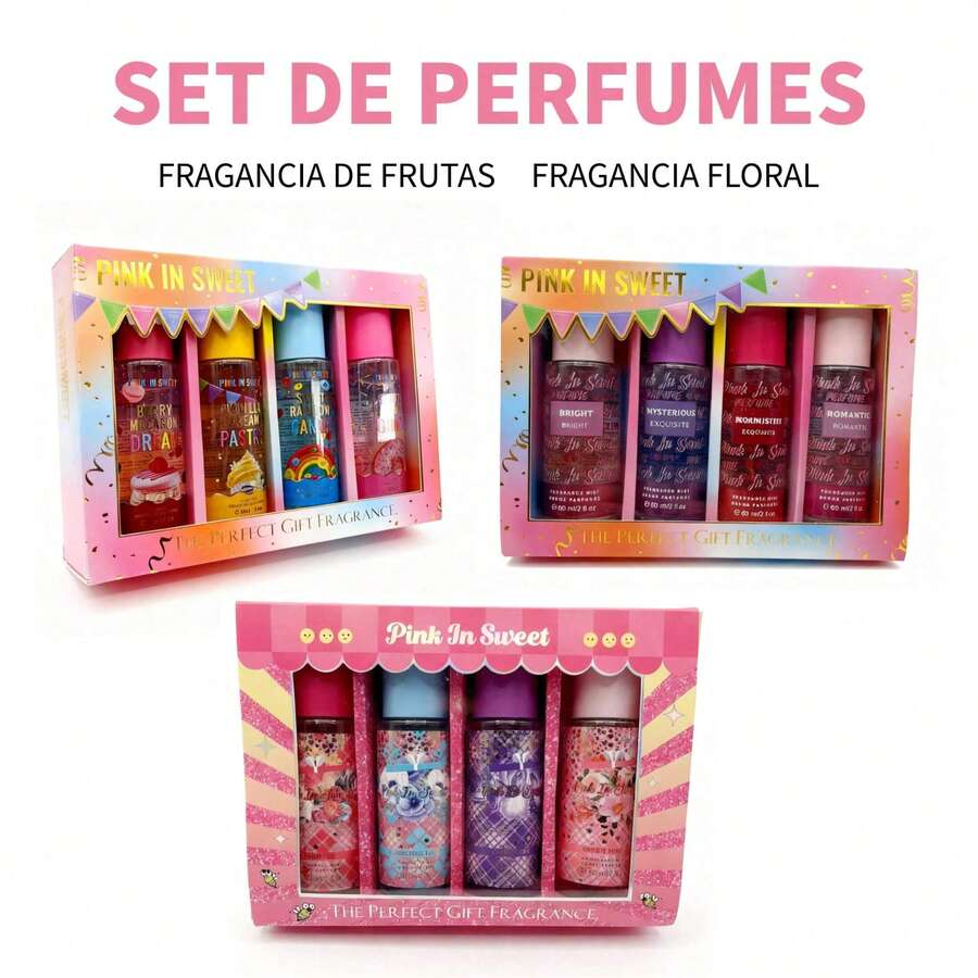 Set de perfume 4 piezas, caja de regalo, fragancia frutal y floral, perfumes para mujeres y hombres, mini perfumes portátiles, ideal para viaje, obsequios de cumpleaños, aniversario, Navidad, variedad de aromas y lujo en presentación compacta - Multicolor - Ver 1