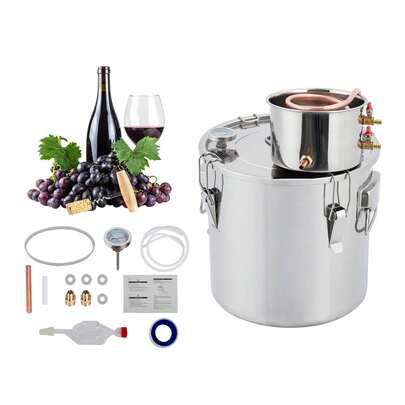 2-Pot 10 Gal destilador de alcohol profesional Kit con caldera de acero inoxidable y condensador, termómetro incorporado, tubos de cobre, bomba para la cerveza casera y bricolaje Whisky vino Brandy