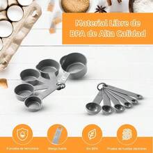 Cucharas Medidoras y Tazas Medidoras, 13 Piezas, Juego de Tazas y Cucharas Medidoras con Mangos, Apilables, Herramientas de Medicin de Cocina para Medir Lquidos y CondimentoGris - Gris - Ver 4