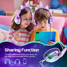 Qearfun Kids Cat Ear/Unicorn Ear Headphones, Wired On-Ear Headphones, 85dB Volume Limited, Foldable, Suitable For School/Travel/Online Classes, Gift For Girls, Purple