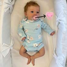 [重生娃娃] 16 英寸手工重生婴儿娃娃，40 厘米逼真的柔软布质身体，手工植入的棕色头发和彩绘血管 - 完美的圣诞节/生日/万圣节礼物（随机娃娃服装和奶嘴） - 彩色 - 查看 6