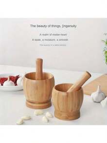 1/2 Set Bamboo Garlic Crusher & Grinder - Manual Handheld Garlic Crusher, Portable Hand Tool For Crushing Garlic, Ginger, And Spices - High-Quality Bamboo Fresh Herb And Ingredient Crusher, Spice Grinder | Natural Wood Design | Wooden Grinder, Garlic Crusher - Bamboo Wood Color - View 8