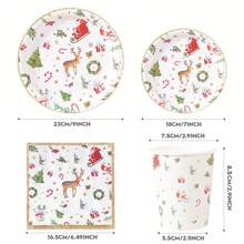 Reindeer Christmas Disposable Tableware Set, 7/9 Inch Disposable Christmas Party Paper Plates, Disposable Paper Cups, Plates, Napkins, Suitable For 10/24 Guests, Suitable For Holiday Celebrations, Christmas Decorations, Especially Suitable For Christmas Events And Party Supplies. - Multicolor - View 2