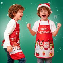 2PCS Christmas Apron Chef Costume & Baking Set – Funny Santa Claus Cooking Aprons For Adults & Kids, Hat, Cooking Tools, Adjustable Kitchen Chef Apron For Baking, BBQ, Cleaning, Xmas Party & Holiday Gifts - Multicolor - View 10