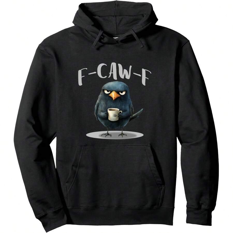 Crow Coffee F-Kaw-F Funny Humor Pullover Hoodie - 黑色 - 查看 1