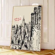1 件，带画框的画布，纽约市海报，复古黑白纽约素描印刷品，纽约市海报，市中心女孩墙面艺术，时尚宿舍装饰，家居装饰，墙面艺术，海报，带画框的墙面艺术，房间装饰，卧室装饰，墙面装饰，浴室装饰，客厅装饰，办公室装饰 - 彩色 - 查看 8