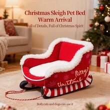 Cama para mascotas en forma de trineo de Papá Noel - Ultra suave y cálida casa navideña, refugio invernal lavable para tu cachorro y gatito - Rojo - Ver 11