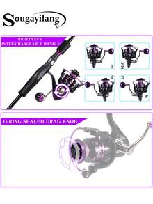 Finishing Gear Set, Consisting Of A 1.8M Spinning Carbon Fiber Rod Paired With A 2000-4000 Spinning Reel,Left-Hand/Right-Hand , Max Drag 5-10LB, Aluminum Spool, 12+1 Bearings, And A 5.0:1 Gear Ratio. For Saltwater And FreshWater - Purple - View 5