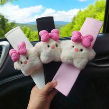 2 Packs Plush Car Seatbelt Shoulder Covers - Star-Shaped Pig Head Design With Pink Bow, Soft Breathable Sweat-Absorbent, Relieve Neck & Shoulder Pressure, Easy Install/Remove, Black/White/Pink (3 Colors) - Cute Cartoon Style For Female Drivers, Gift For Women Friends - Multicolor - View 2