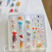 1 件硅胶环氧树脂美甲模具 - 花瓣/钻石、星形和十字形/可爱橙色、樱桃、苹果和梨形/美人鱼、海星/圆形宝石/贝壳和珊瑚礁/莲花鱼设计，耐用且易于清洁，非常适合 DIY 美甲和修脚、创意美甲装饰、美甲用品、美甲配件、DIY 珠宝铸造技术、优雅的指甲设计、易释放材料