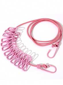 حبل غسيل قابل للسحب من الفولاذ المقاوم للصدأ، قابل للحمل، مقاوم للرياح وغير انزلاقي مع 12 مشبك (للاستخدام الداخلي)