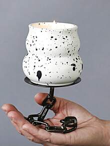 1pc Vintage Industrial Metal Candle Holders, Gothic Medieval Chain Link Candlesticks, Tabletop Lacquered Finish, Black Wrought Iron For Party Centerpiece, Holiday Decor,Room Decor,Gifts